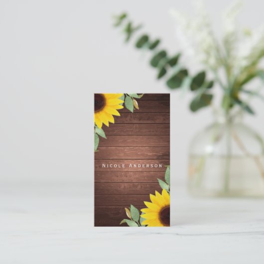 Rustikale Sonnenblumen und Holz Elegante Landschaf Visitenkarte (Stehend Vorderseite)