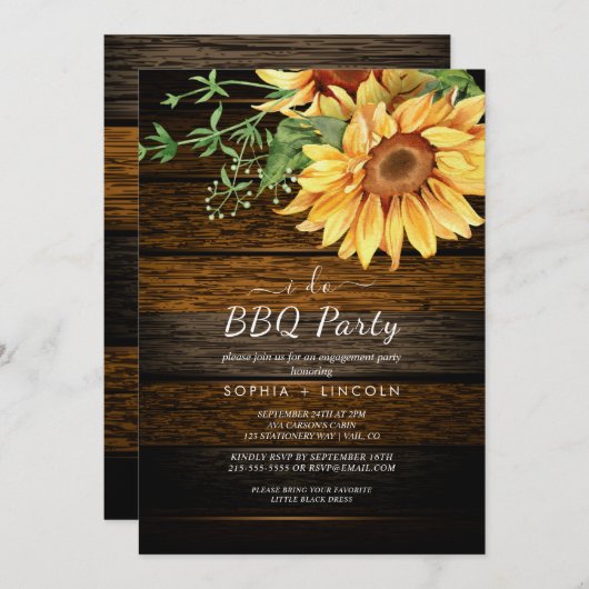 Rustikale Sonnenblumen und Holz "I Do GRILLEN" Ver Einladung (Vorne/Hinten)