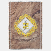 Rustikale Sonnenblumen und Holztextur Monogramm Decke (Vorderseite Vertikal)