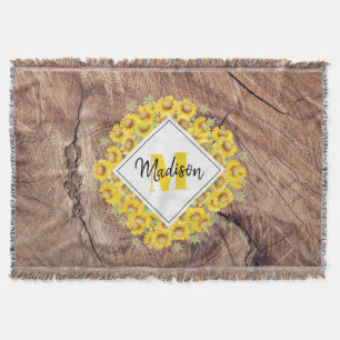 Rustikale Sonnenblumen und Holztextur Monogramm Decke