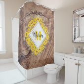 Rustikale Sonnenblumen und Holztextur Monogramm Duschvorhang (Beispiel)
