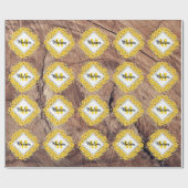 Rustikale Sonnenblumen und Holztextur Monogramm Geschenkpapier (Flach)