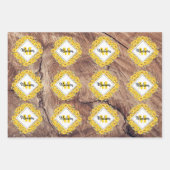 Rustikale Sonnenblumen und Holztextur Monogramm Geschenkpapier Set (Vorderseite 3)