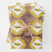 Rustikale Sonnenblumen und Holztextur Monogramm Geschenkpapier Set (Beispiel)