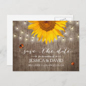 Rustikale Sonnenblumen und Ladybugs Save the Date Ankündigungspostkarte (Vorne/Hinten)
