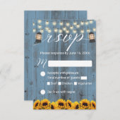 Rustikale Sonnenblumen und Lattern Dusty Blue Wedd RSVP Karte (Vorne/Hinten)