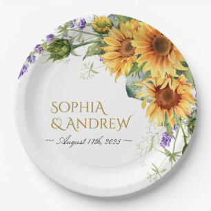 Rustikale Sonnenblumen- und Lavendel-Hochzeit Pappteller