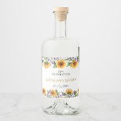 Rustikale Sonnenblumen und Lavendel Wedding Liquor Alkoholflaschenetikett (Vorderseite)