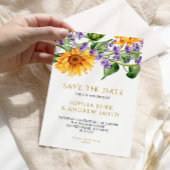 Rustikale Sonnenblumen und Lawander Save the Date Einladung