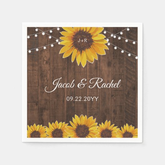 Rustikale Sonnenblumen und Lichter auf der Hochzei Serviette (Vorderseite)