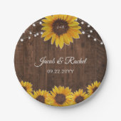 Rustikale Sonnenblumen und Lichter aus Holz Brautp Pappteller (Vorderseite)
