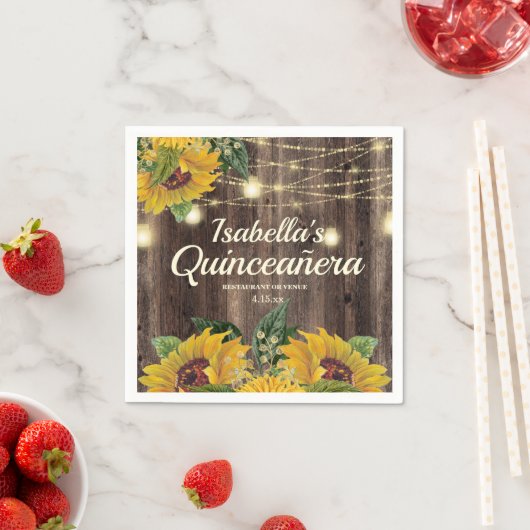 Rustikale Sonnenblumen und Lichter aus Holz Quince Serviette (Beispiel)