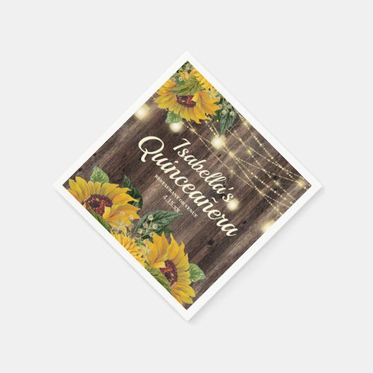 Rustikale Sonnenblumen und Lichter aus Holz Quince Serviette (Ecke)