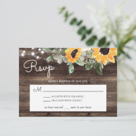 Rustikale Sonnenblumen und Lichter aus Holz RSVP Karte