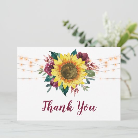 Rustikale Sonnenblumen und Lichter Dankeskarte (Stehend Vorderseite)
