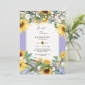 Rustikale Sonnenblumen und Lichter Lavender Bridal Einladung (Stehend Vorderseite)