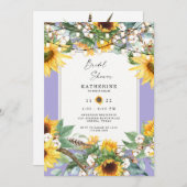 Rustikale Sonnenblumen und Lichter Lavender Bridal Einladung (Vorne/Hinten)