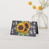 Rustikale Sonnenblumen und Lichter Platzkarte (Rückseite)