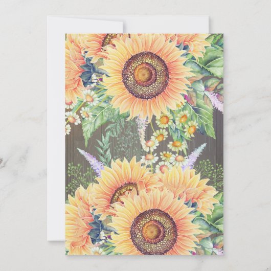 Rustikale Sonnenblumen und Lights Wood Probe Dinne Einladung (Rückseite)