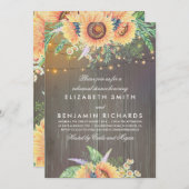 Rustikale Sonnenblumen und Lights Wood Probe Dinne Einladung (Vorne/Hinten)