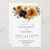 Rustikale Sonnenblumen und Lila Blumenzehen Einladung (Vorne/Hinten)