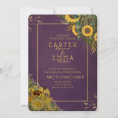 Rustikale Sonnenblumen und Lila Landhochzeit Einladung (Vorderseite)