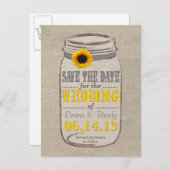 Rustikale Sonnenblumen und Mason Jar Save the Date Ankündigungspostkarte (Vorne/Hinten)