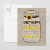 Rustikale Sonnenblumen und Mason Jar Save the Date Ankündigungspostkarte (Vorne/Hinten)