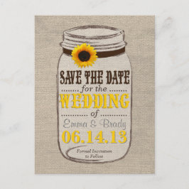 Rustikale Sonnenblumen und Mason Jar Save the Date Ankündigungspostkarte