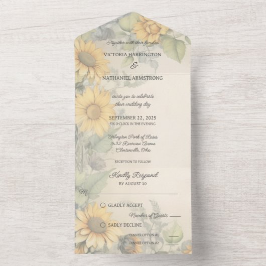 Rustikale Sonnenblumen und Reben All In One Einladung (Innen Boden)