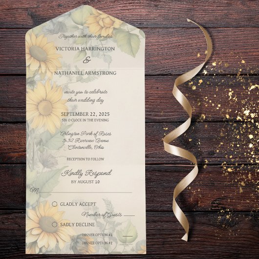 Rustikale Sonnenblumen und Reben All In One Einladung