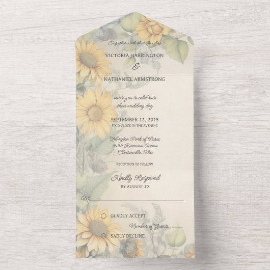 Rustikale Sonnenblumen und Reben All In One Einladung (Innen Boden)