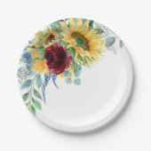 Rustikale Sonnenblumen und Rose Aquarellblumen Pappteller (Vorderseite)