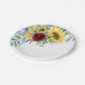 Rustikale Sonnenblumen und Rose Aquarellblumen Pappteller (Schrägansicht)
