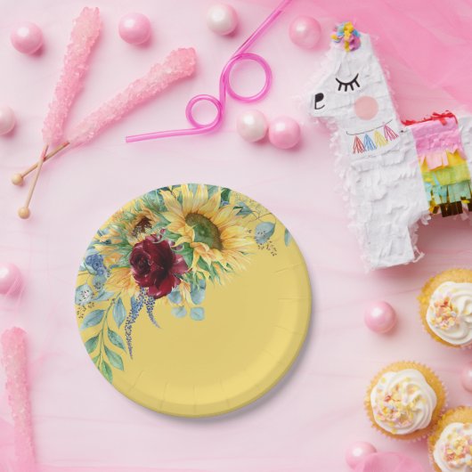 Rustikale Sonnenblumen und Rose Blumengelb Pappteller (Party)