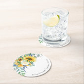 Rustikale Sonnenblumen und Rose Blumenzehen Runder Pappuntersetzer (Vor Ort)