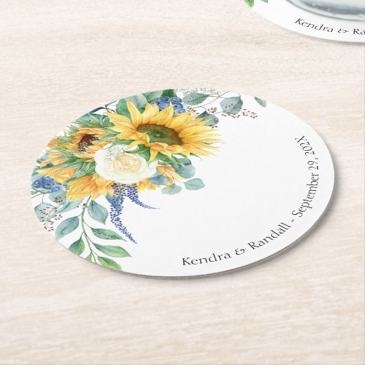 Rustikale Sonnenblumen und Rose Blumenzehen Runder Pappuntersetzer (Angewinkelt)