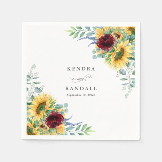 Rustikale Sonnenblumen und Rose Blumenzehen Serviette (Vorderseite)