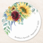 Rustikale Sonnenblumen und Rose Blumenzwiebeln Run Runder Pappuntersetzer (Vorderseite)