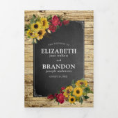 Rustikale Sonnenblumen und Rose Hochzeit Dreifach Gefaltete Einladung (Cover)