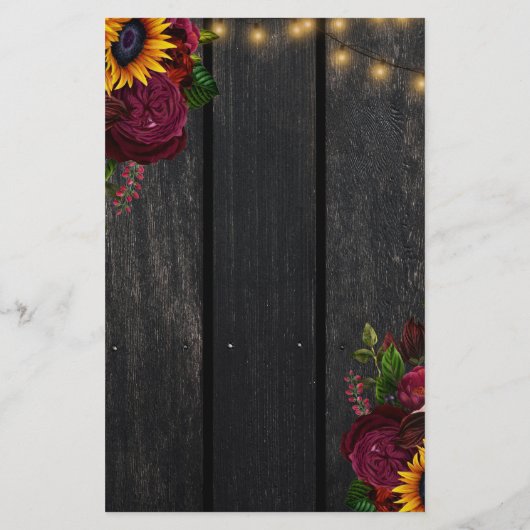 Rustikale Sonnenblumen und Rose Hochzeitsmenü Flyer (Hinten)