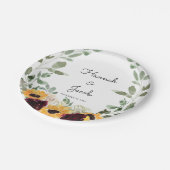 Rustikale Sonnenblumen und Rose Hochzeitspapier-Te Pappteller (Schrägansicht)