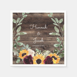 Rustikale Sonnenblumen und Rose Holzdecke Serviette