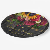 Rustikale Sonnenblumen und Rose maßgeschneidertes  Pappteller (Schrägansicht)