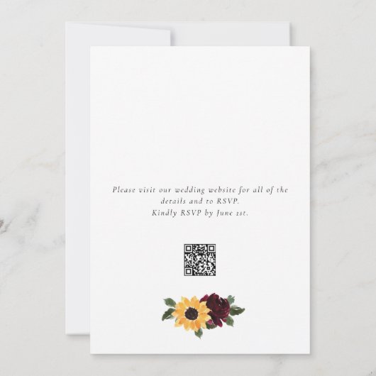 Rustikale Sonnenblumen und Rose QR Code Hochzeit Einladung (Rückseite)