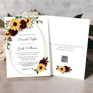 Rustikale Sonnenblumen und Rose QR Code Hochzeit Einladung