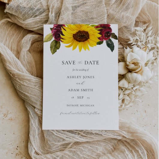 Rustikale Sonnenblumen und Rose Save the Date Einladung