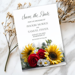 Rustikale Sonnenblumen und Rosen Hochzeit - Termin Save The Date