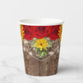 Rustikale Sonnenblumen und Rote Rosen Papiertasse Pappbecher (Links)