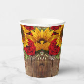 Rustikale Sonnenblumen und Rote Rosen Papiertasse Pappbecher (Rechts)